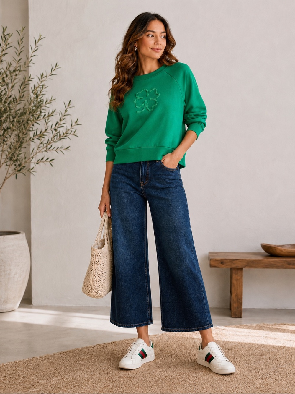 LOFT Green Shamrock Lightweight and Soft Sweatshirt | Size XSmall